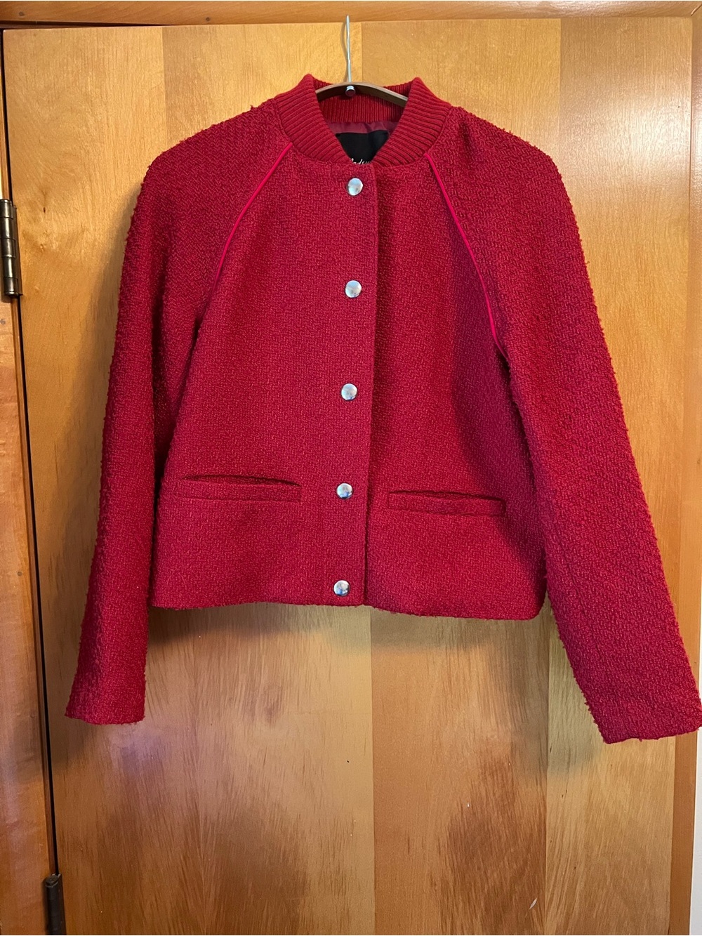 Madewell Red Bouclé tweed Button-Up Jacket
